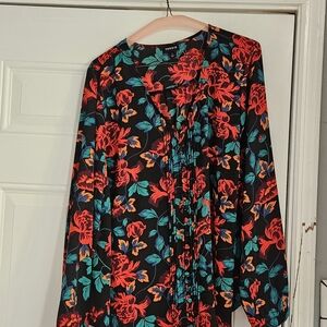 Torrid Black Blouse with Red and Teal Floral